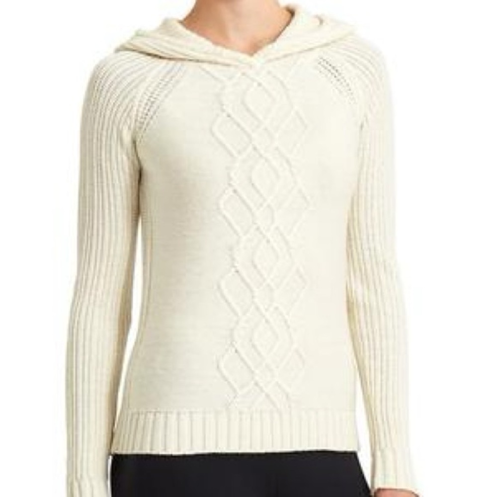 Athleta cold spell extra fine merino wool cable knit hoodie